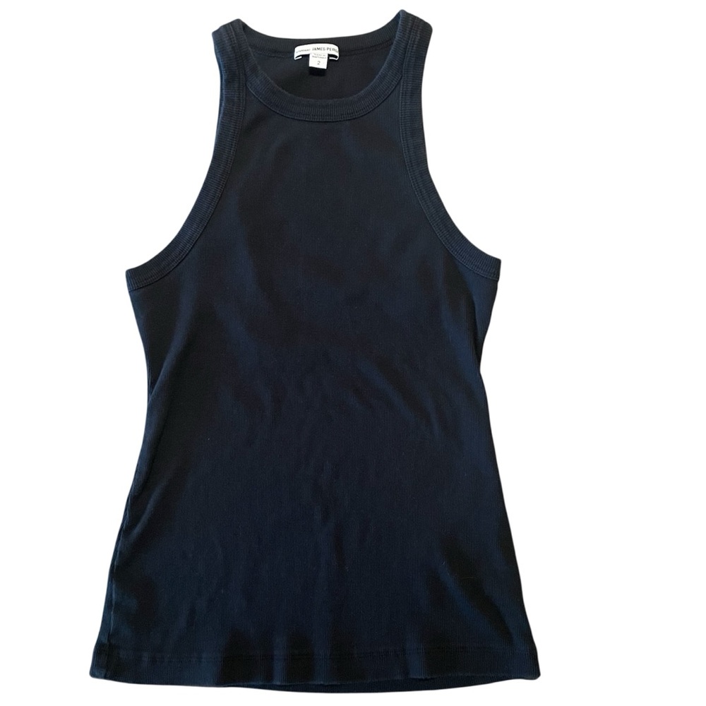 James Perse Standard Women’s 2 Ribbed Tank Top Black Small Stretch Shirt Fitted